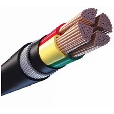 Cut section of an armoured XLPE power cable showing its colour-coded cores